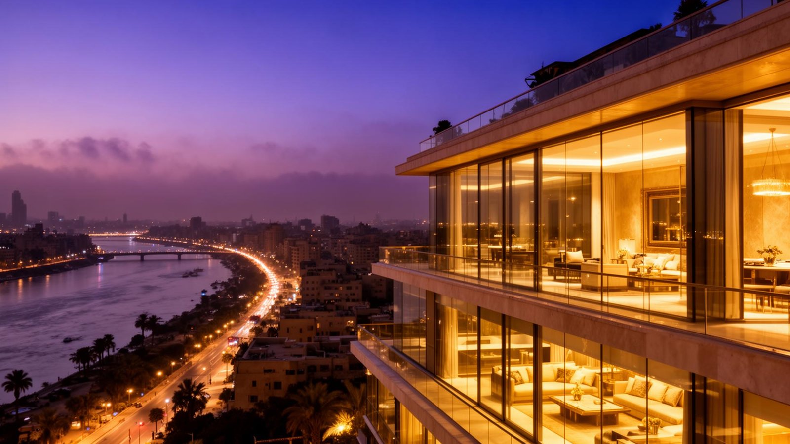 Luxury penthouse at dusk